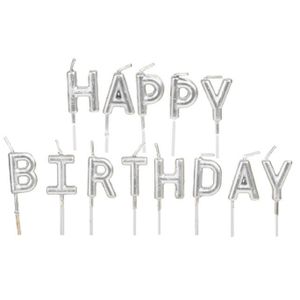 Verjaardagskaarsen set - Happy Birthday - zilver - 10 cm