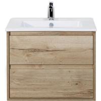 Porto Badmeubelset 70 cm - Natuur Eiken - Keramische Wastafel Wit Slim