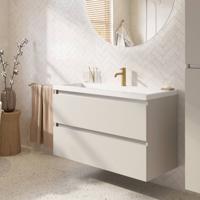 Saqu Gaia ondiep badmeubel incl. glans witte wastafel 80x40x64cm kiezel grijs - aluminium greeplijst