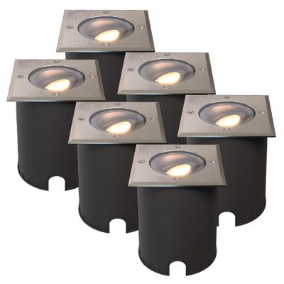 Set van 6 Cody LED Grondspots RVS - GU10 4,4 Watt 345 lumen dimbaar - 2700K warm wit - Kantelbaar - Overrijdbaar - Vierkant - IP67 waterdicht Set van 6 Cody LED Grondspots RVS - GU10 4,4 Watt 345 lumen dimbaar - 2700K warm wit - Kantelbaar - Overrijdbaar - Vierkant - IP67 waterdicht