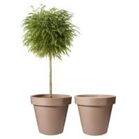 Pro Garden Bloempot - 2x - mokka bruin - rond - D50 cm - kunststof - plantenpot - tuin buiten