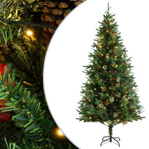 Kerstboom met LED en dennenappels 225 cm PVC en PE groen