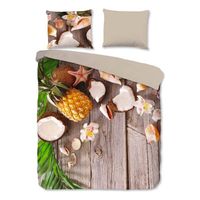Good Morning Coconut dekbedovertrek - 1-persoons (140x200/220 cm + 1 sloop) - Katoen - Bruin - thumbnail