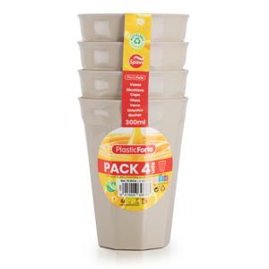 Verjaardag/kinder/camping drink bekers - 4x stuks - 300 ML - beige - kunststof - onbreekbaar