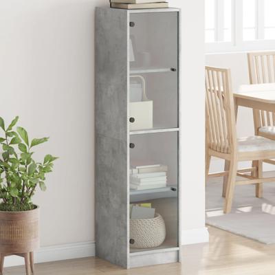 Hoge kast met glazen deuren 35x37x142 cm betongrijs