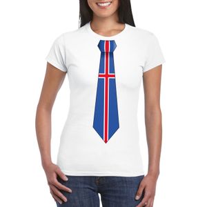 Wit t-shirt met IJsland vlag stropdas dames