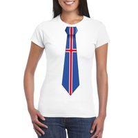 Wit t-shirt met IJsland vlag stropdas dames - thumbnail