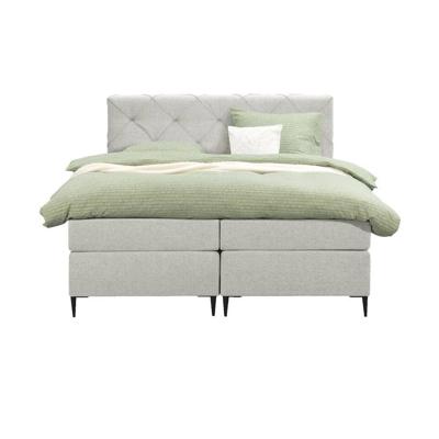 Leen Bakker - Boxspring Liv Geruit - Ecru - 180x200 Cm - Slanke Poot - Stof - Crème