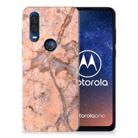 Motorola One Vision TPU Siliconen Hoesje Marmer Oranje