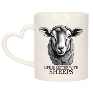 Cadeau mok voor boerderij dieren fans - schapen - hartjes oor - keramiek - 300 ml