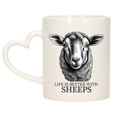Cadeau mok voor boerderij dieren fans - schapen - hartjes oor - keramiek - 300 ml