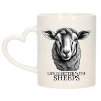 Cadeau mok voor boerderij dieren fans - schapen - hartjes oor - keramiek - 300 ml
