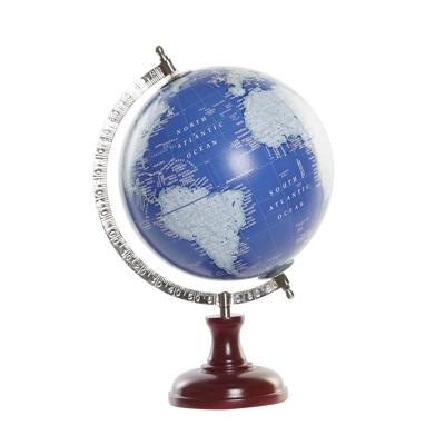 Atmosphera Decoratie wereldbol / globe - blauw - houten voet - 23 x 20 x 33 cm - topografie