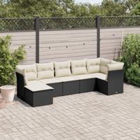 7-delige Loungeset met kussens poly rattan zwart