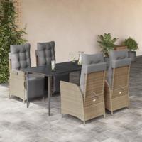 5-delige Tuinset met kussens poly rattan gemengd beige