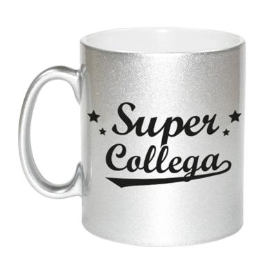Super collega tekst koffiemok - cadeau beker - 300 ml - zilver - werk - bedankt - kantoor - keramiek