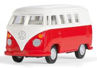 Siku VW T1 bus speelgoedauto 1:50 metaal/kunststof rood/wit deuren kunnen open trekhaak detailgetrouwe wielen