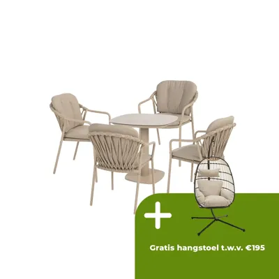 Manolo tafel 75x75x75 cm met 4 Manitoba stoelen latte Manolo tafel 75x75x75 cm met 4 Manitoba stoelen latte