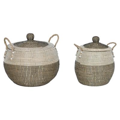 Mandenset Home ESPRIT Wit Zwart Natuurlijk 45 x 45 x 48 cm (2 Onderdelen)