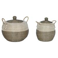 Mandenset Home ESPRIT Wit Zwart Natuurlijk 45 x 45 x 48 cm (2 Onderdelen)