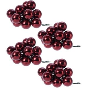 40x Donkerrode mini kerstballen kerststukje stekers 2 cm glans