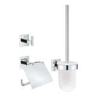 Grohe Start Cube accessoiresset 3-in-1 - closetrolhouder - met klep - handdoekhaak - met closetborstelgarnituur - met glazen inzet - chroom 41123000