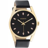 OOZOO C10842 Horloge Timepieces staal-leder goudkleurig-zwart 45 mm - thumbnail