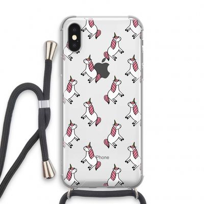 Eenhoorns overal: iPhone XS Transparant Hoesje met koord