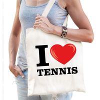 Katoenen tasje I love tennis wit voor dames en heren - thumbnail