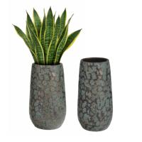 Mica Decorations Bloempot hoog Clemente - 2x - 35 x 17 cm - groen/koper - keramiek - vaas