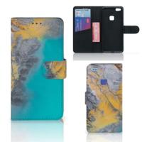 Huawei P10 Lite | Bookcase | Marble Blue Gold