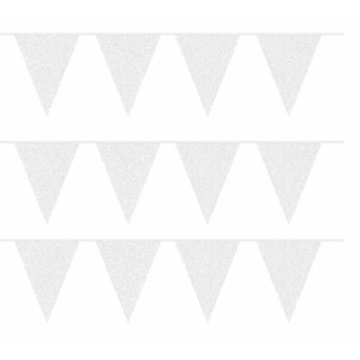 Set van 5x stuks witte glitter vlaggenlijnen van 10 meter