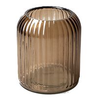 Jodeco Bloemenvaas - striped lichtbruin/transparant glas - H13 x D11cm   -