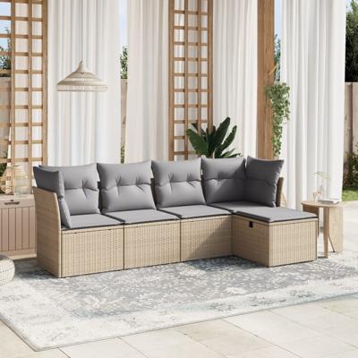 5-delige Loungeset met kussens poly rattan gemengd beige