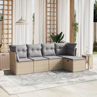 5-delige Loungeset met kussens poly rattan gemengd beige