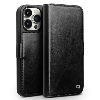 Qialino - iPhone 15 Pro Max - Leren bookcase hoes - Zwart
