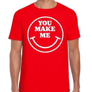 Verkleed T-shirt voor heren - you make me - smiley - rood - carnaval - foute party - feestkleding