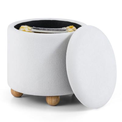 Ronde opbergpoef Chenille Stof Gepolsterde Poef met Verborgen Opbergruimte Wit