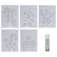 Kerst sfeer raamsjablonen met ECO spuitsneeuw - 5x stuks - 22 x 35 cm - raamdecoratie