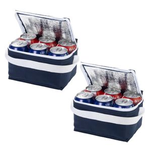 2x stuks mini koeltas navy/wit 20 cm voor 6/sixpack blikjes 3,5 liter