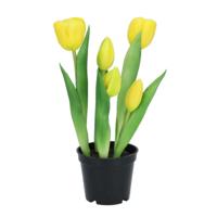 Kunst tulpen Holland in pot - 5x stuks - geel - real touch - 26 cm