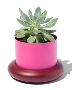 HEMA Bloempot Ø10x6.5cm Metaal Met Schotel Roze (felroze)