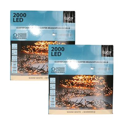 Clusterverlichting lichtsnoer - 2x - 2000 led lampjes - warm wit - 20 meter - timer functie
