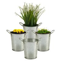 Plantenpot/bloempot emmer - 4x - rond - zink - zilver - D12 x H16 cm