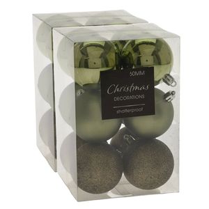 24x stuks kerstballen mix groen tinten kunststof 6 cm - Kerstbal