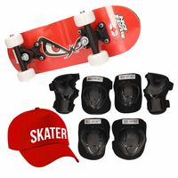 Skateboard set voor kinderen L 9-10 jaar/valbescherming/skater pet/skateboard met print 43 cm rood - thumbnail