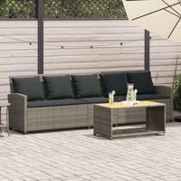 Tuinbank 5-zits met kussens poly rattan grijs