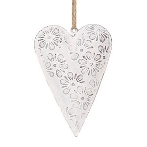 Clayre & Eef Decoratie Hanger Hart 8 cm Wit IJzer Wit