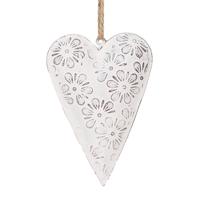 Clayre & Eef Decoratie Hanger Hart 8 cm Wit IJzer Wit - thumbnail