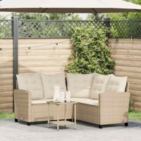 Tuinbank met tafel en kussens L-vormig beige poly rattan